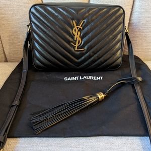 Authentic YSL Saint Laurent Lou Matelassé Calfskin Leather Camera Bag Black